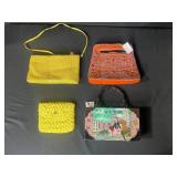 Set of 4 Unique Handbags Including Beaded, Knit, and Printed Styles