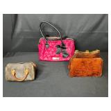 Collection of 3 Designer Handbags Including Betsey Johnson, Louis Vuitton (no tags or lining), and Crocodile Pattern Purse