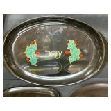 Collection of Vintage Metal Trays and Plates with Artistic Designs