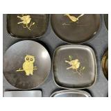 Collection of Vintage Metal Trays and Plates with Artistic Designs