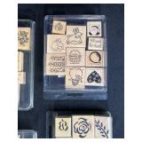 Collection of Wood Mounted Rubber Stamps for Crafting and Card Making
