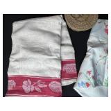 Decorative Gourd with Deer, Two Woven Baskets, and Vintage Textiles Collection