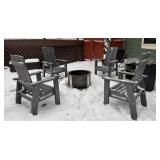 O - Breeo Outdoor Patio Set with 4 Adirondack Chairs, Fire Pit and Wood Storage Table