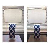 U - Pair of Safavieh Table Lamps with Blue and White Lattice Design