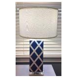 U - Pair of Safavieh Table Lamps with Blue and White Lattice Design