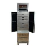 U - Mirrored Jewelry Cabinet with Drawers and Lift-Top Mirror
