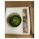 Quantity 4 - Green glass and Brass Sconce lights
