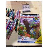 Assorted Pens, Markers, Coloring Book