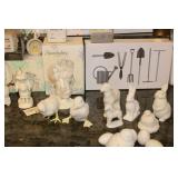 Large Lot of Snowbabies, Snowbunnies, Miniatures, Dept 56 Ornaments, and Crystal Basket