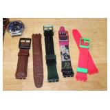 Lot of 5 Swatch Watches with Assorted Replacement Bands