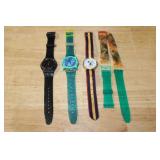 Swatch World Party G7407, Swatch, and Bradley Mickey Mouse Watches with Extra Straps