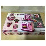 Qaba Play Kitchen Kids Kitchen Playset Toy Kitchen with Lights Sounds 33 Accessories Storage Interactive Playset for Toddler 3 6 Years