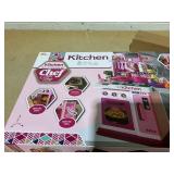 Qaba Kids Play Kitchen with Lights, Sounds, 33 Accessories & Storage for Toddler 3-6 Years