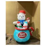 Outsunny 5ft Christmas Inflatables Outdoor Decorations Blessed Polar Bear and Penguins in the Cup, Blow-Up LED Yard Christmas Decor for Garden, Lawn, Party, Holiday