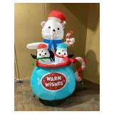 Outsunny 5ft Christmas Inflatables Outdoor Decorations Blessed Polar Bear and Penguins in the Cup, Blow-Up LED Yard Christmas Decor for Garden, Lawn, Party, Holiday