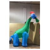 HomCom 11FT Long Christmas Inflatables Outdoor Decorations Dinosaur with Christmas Tree in Mouth Blow Up LED Yard Christmas Decor Waterproof (Used)