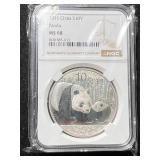 2011 CHINESE PANDA 1 TROY OZ .999 FINE SILVER NGC MS68