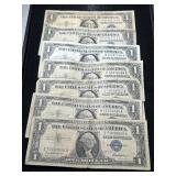 7 US BLUE SEAL $1 SILVER CERTIFICATES