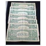 7 US BLUE SEAL $1 SILVER CERTIFICATES