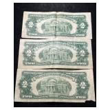 3 US RED SEAL $2 BILLS