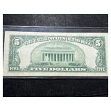 1934-D US BLUE SEAL $5 SILVER CERTIFICATE