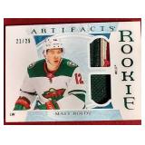 Sweet 2022-23 Artifacts Matt Boldy Double Patch Rookie Card - #d/25
