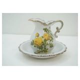 Vintage 1978 Enesco Pitcher and Bowl Set. Yellow Rose Design