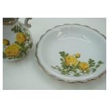 Vintage 1978 Enesco Pitcher and Bowl Set. Yellow Rose Design