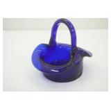 Cobalt Blue Glass Basket. 7.5"x5.5"x6.5".