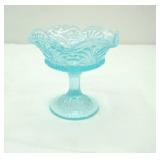 Vintage Fenton Aqua Blue Opalescent Glass Compote Dish 5" tall