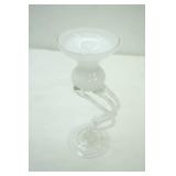 Hand-Blown White Art Glass Candle Holder with a Twisted Stem. 9.5" tall