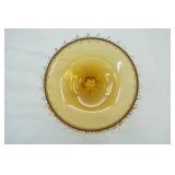 Vintage Amber Glass Compote Dish w/clear glass stem