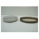 Vintage Oval Mirrored Vanity Tray; Round Mirrored Vanity Tray