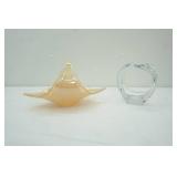 Vintage Murano-Style Hand Blown Peach-Colored Folded Glass Centerpiece; Clear Glass Centerpiece
