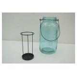 Large Aqua Blue Mason Jar Candle Holder 