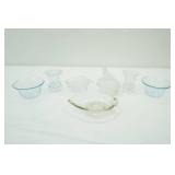 Anchor-Hocking Fire King Philbe Sapphire Blue Ovenware Custard Cups, Crystal Trinket Dish, toothpick holders, wagon