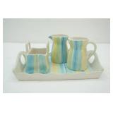 Handcrafted Sugar, Creamer, Basket, Tray Set