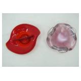 Viking Glass Red Divided Dish; MCM Murano-Style Art Glass Ashtray