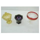 Vintage Northwood grape and Cable candy dish, Vintage Indiana glass ruby red, Vintage Imperial Mark Amber compote