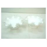 Vintage Fenton Silver Crest Milk Glass Footed ruffled Compote (2) 4" x8"