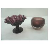 Purple Vase with flat sides, Viking Glass Purple Glowing edge footed compote