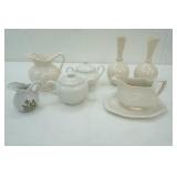 Vintage Lenox vases, Real English Ironstone  gravy boat and plate, Royal Wessex sugar bowl, Enesco Grape Pitcher,