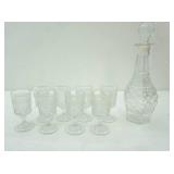 Vintage Anchor Hocking Wexford glass decanter with 8 wine glass cups