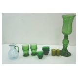 Vintage Anchor Hocking forest Green Sandwich custard cups, Green Glass Votive candle holder , green glasses Tall green candle holder