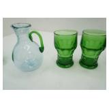 Vintage Anchor Hocking forest Green Sandwich custard cups, Green Glass Votive candle holder , green glasses Tall green candle holder