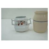 Vintage English ware pitcher, Royal Ironstone China 2 handled dish, stoneware canister no lid, garden design canister