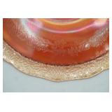 Vintage Federal glass Normandie  pattern marigold carnival glass bread plates(16), dinner plates(7) , luncheon plates(3), cups (9) , 1 other