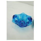 Vintage Viking glass Blue pedestal bowl, Vintage Candy dish, Vintage Anchor Hocking Fairfield blue 2 handled nappy candy dish