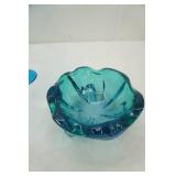 Vintage Viking glass Blue pedestal bowl, Vintage Candy dish, Vintage Anchor Hocking Fairfield blue 2 handled nappy candy dish