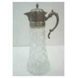 Vintage Crystal pitcher with silver plated handle 14"